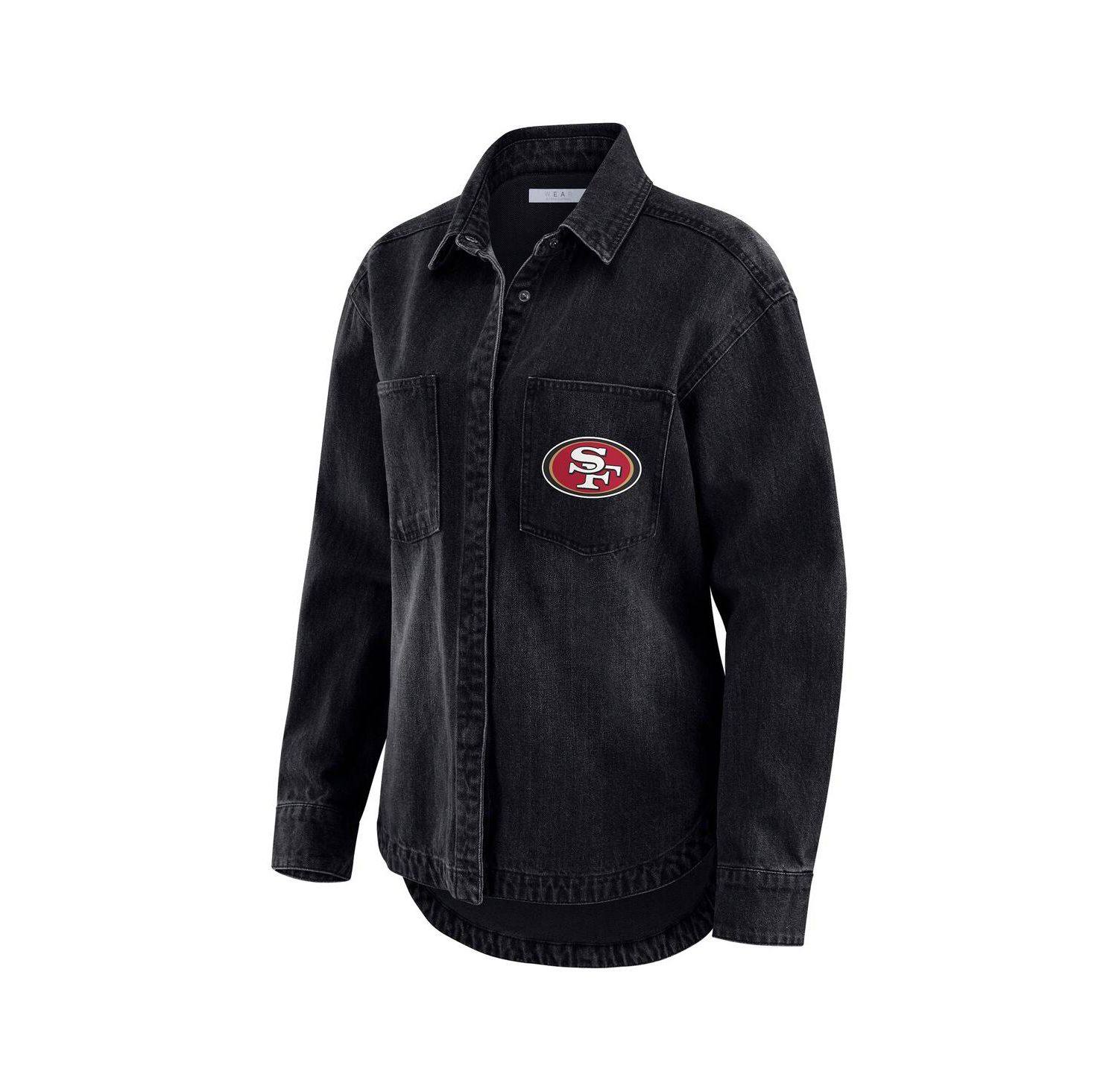 Women's Black San Francisco 49ers Washed Oversized Denim Full-Snap Shacket