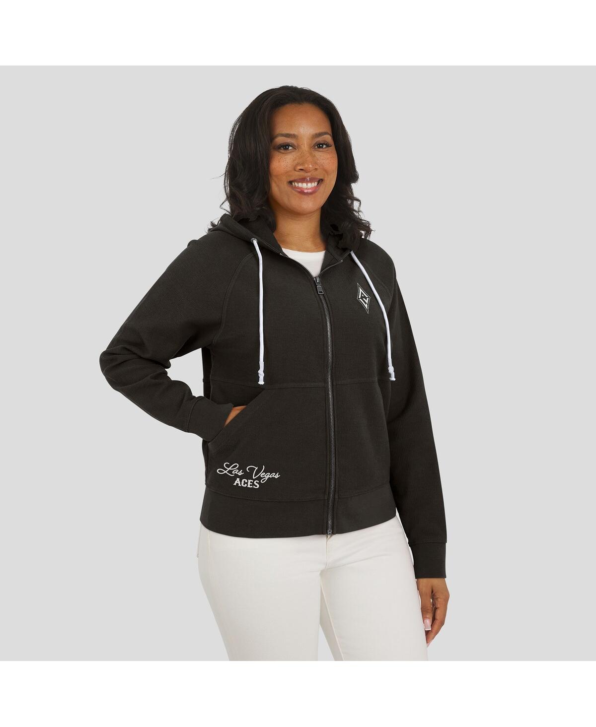 Wear By Erin Andrews Women'sblack Las Vegas Aces Vintage Full-zip Raglan Hoodie In Black