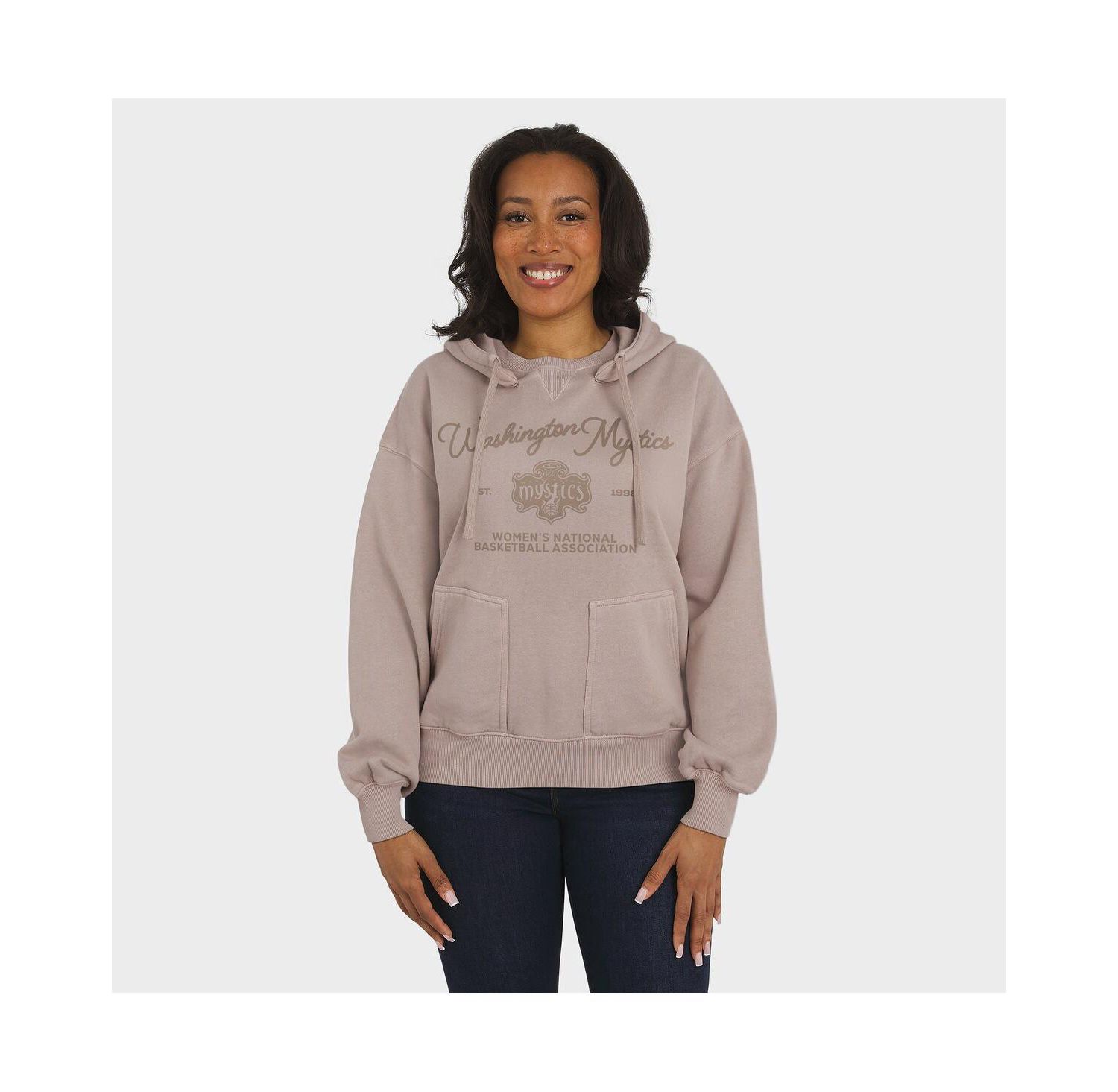 Women's Tan Washington Mystics Washed Pullover Crew Neck Hoodie