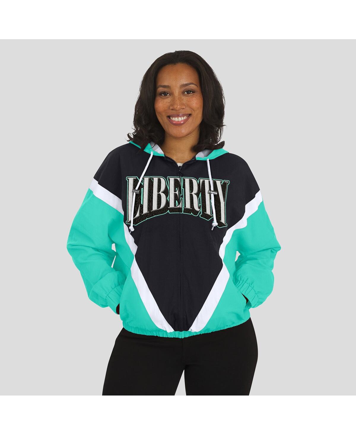Wear By Erin Andrews Women'smint/black New York Liberty Color Block Full-zip Hoodie Windbreaker Jacket In Green