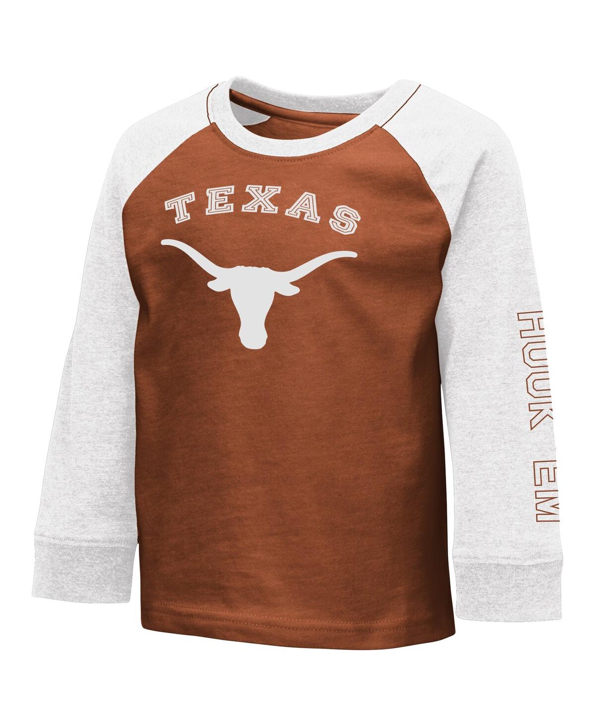 Colosseum Toddlertexas Orange Texas Longhorns Two-hit Raglan Long Sleeve T-shirt In Brown