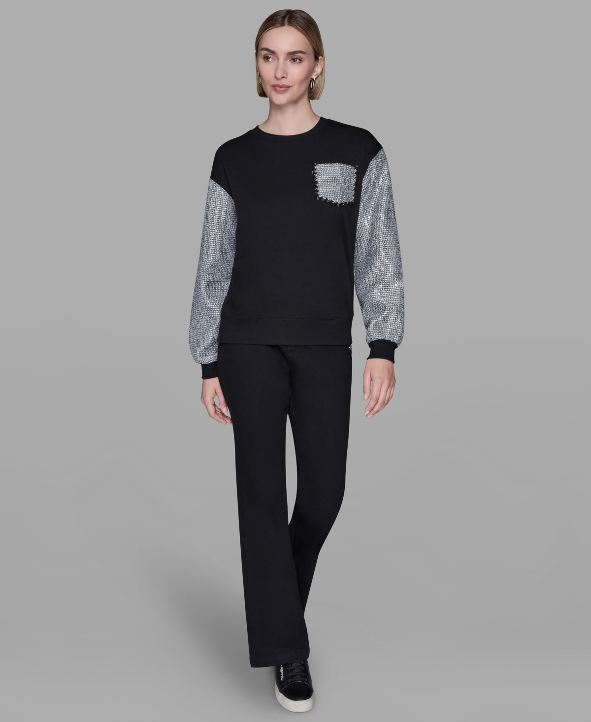Karl Lagerfeld Women's Embellished Sleeve Sweatshirt In Black