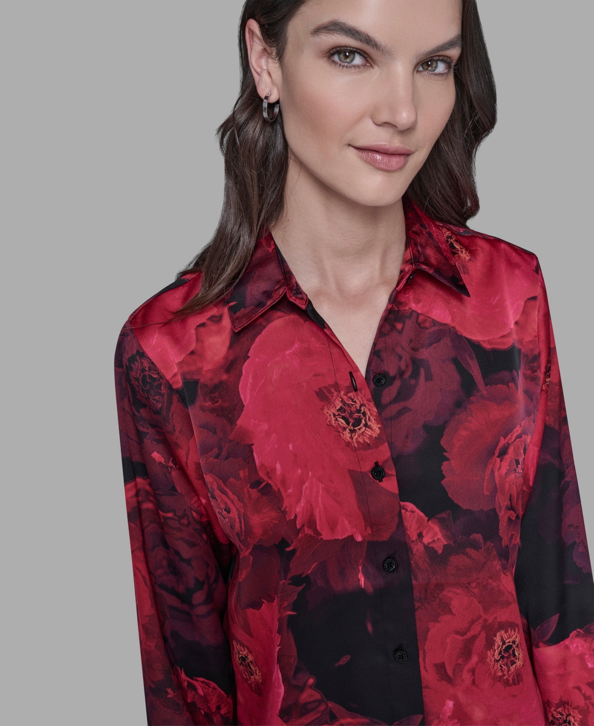 Karl Lagerfeld Paris Women's Floral Print Long Sleeve Top