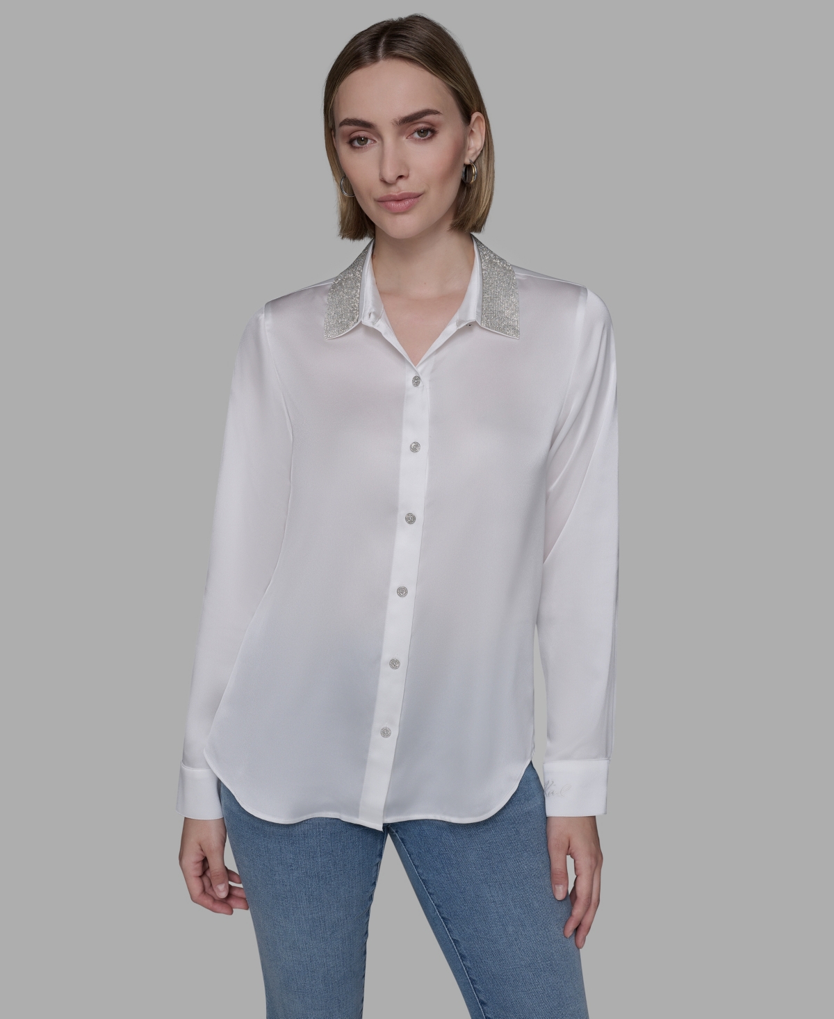 Karl Lagerfeld Women's Collared Neck Shirt In Animal Print