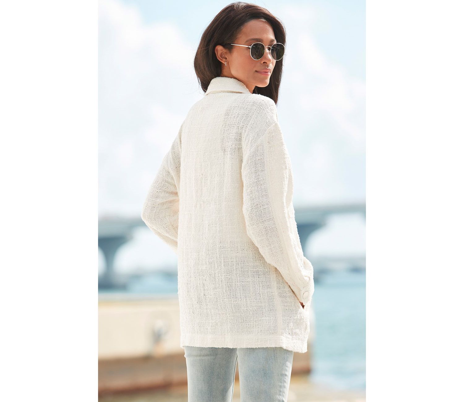 Women's Boucle Shirt with Pockets Everyday Comfort Jacket