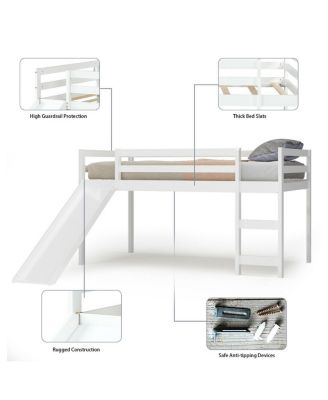 Twin Size Loft Bed with Slide Wood Low Sturdy Loft Bed Bedroom