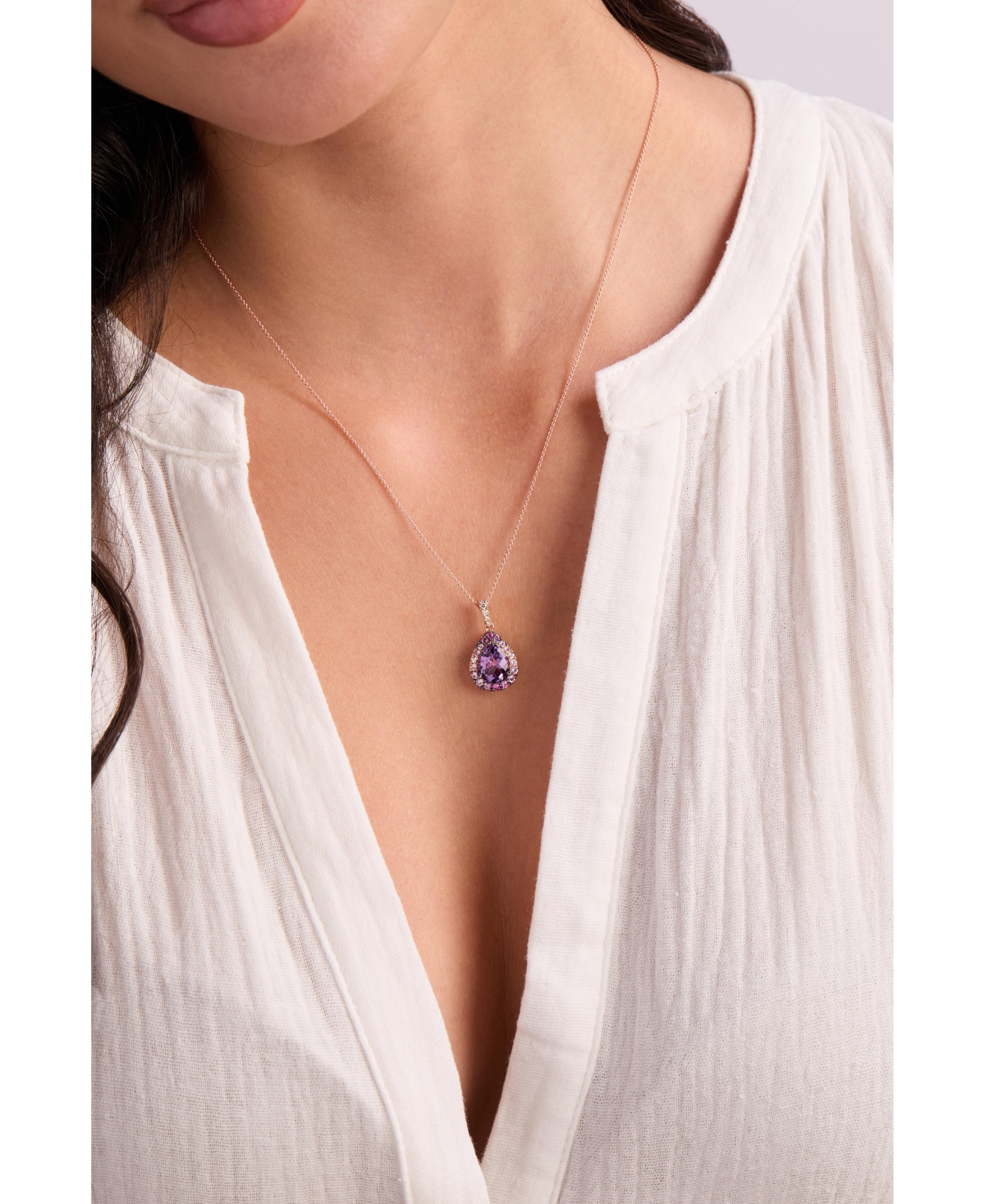Le Vian Multi-Gemstone (2-1/5 ct. t.w.) & Nude Diamond (1/6 ct. t.w.) Pear Halo Adjustable 20" Pendant Necklace in 14k Rose Gold