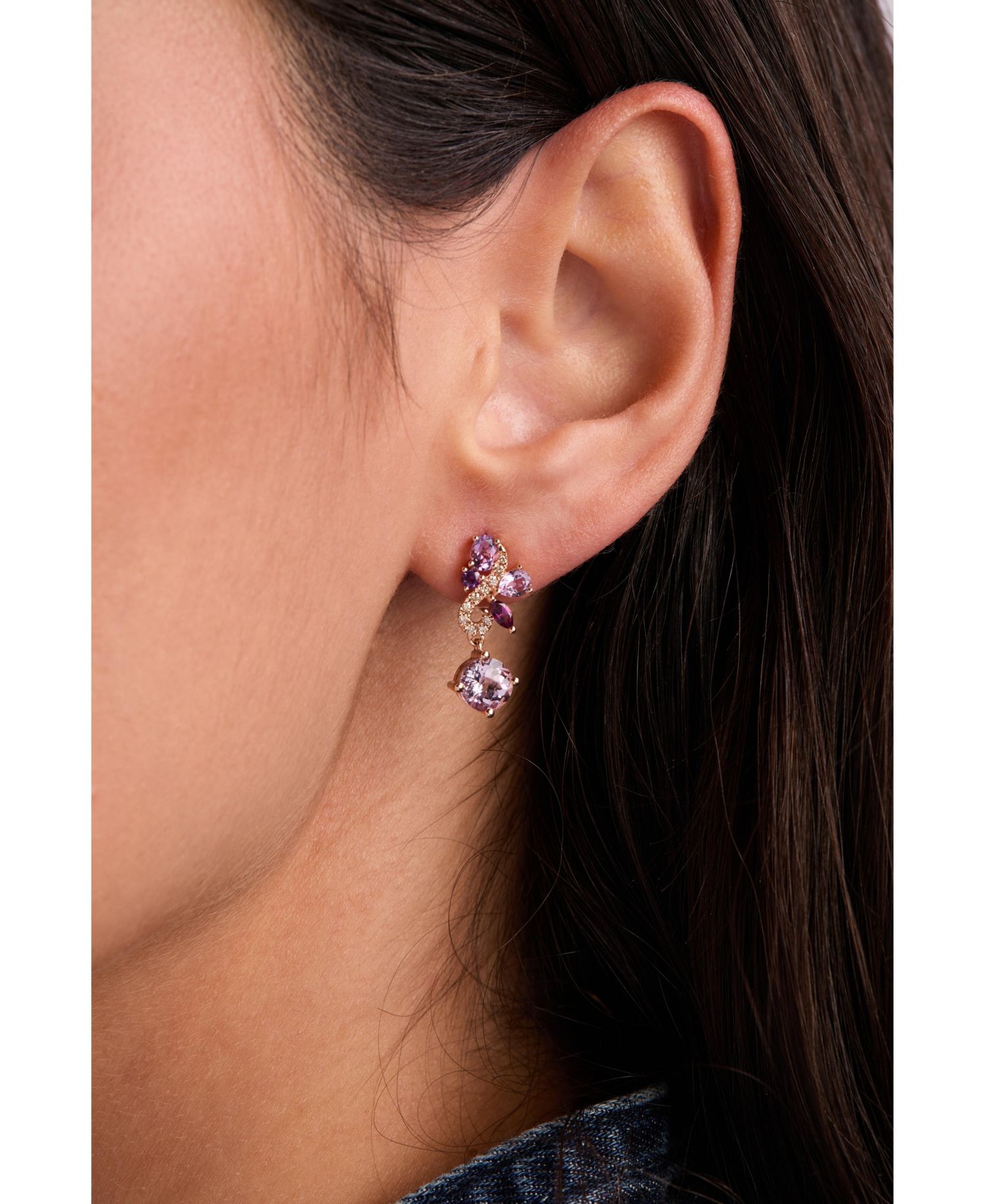 Multi-Gemstone (2-3/8 ct. t.w.) & Nude Diamond (1/8 ct. t.w.) Swirl Drop Earrings in 14k Rose Gold