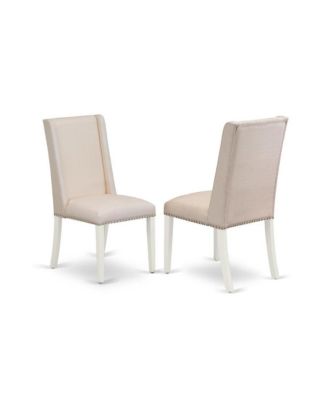 East West 5-Pc Dining Set: Distressed Jacobean Table & 4 Cream Linen Upholstered Chairs with Stylish Tufted Backs