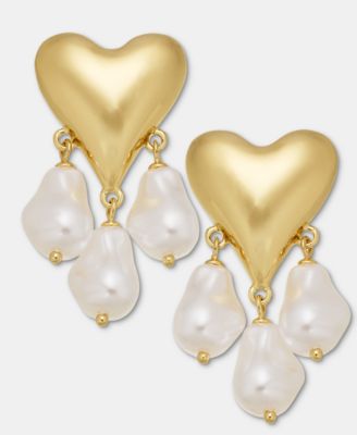 Imitation Pearl Charm Heart Drop Earrings, Macy's Exclusive
