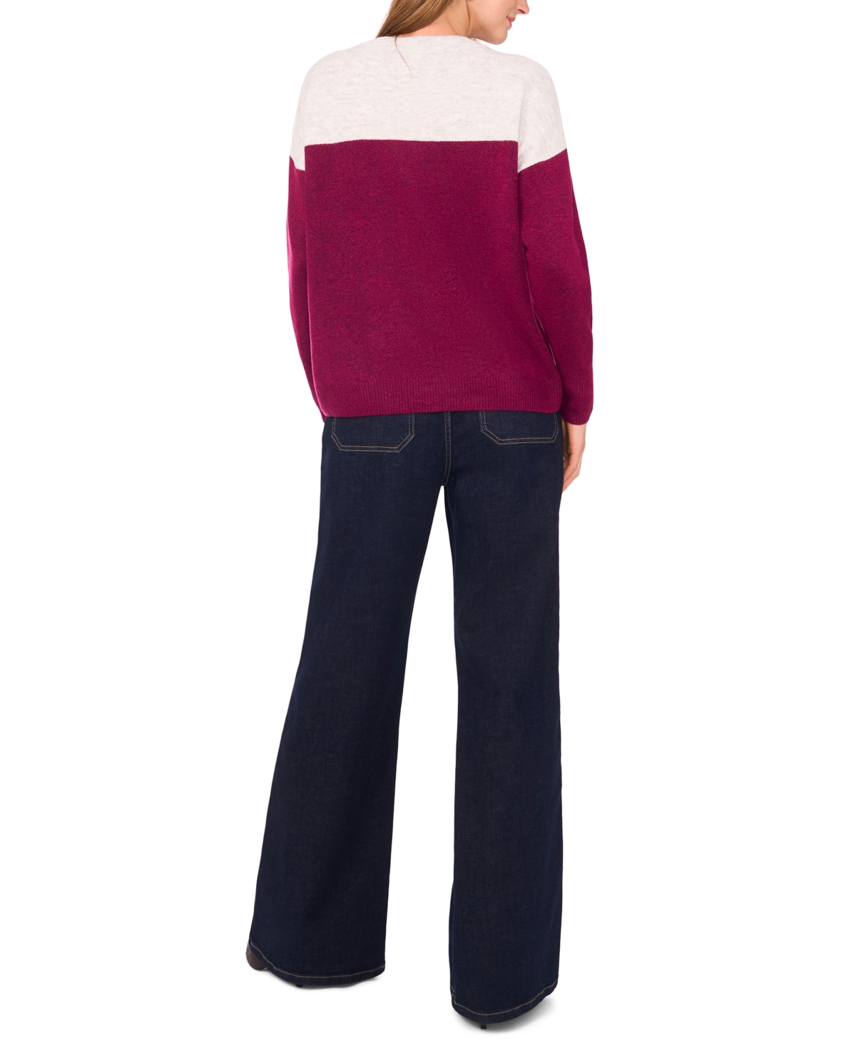 Vince Camuto Women's Cozy Extended Shoulder Color Blocked Sweater