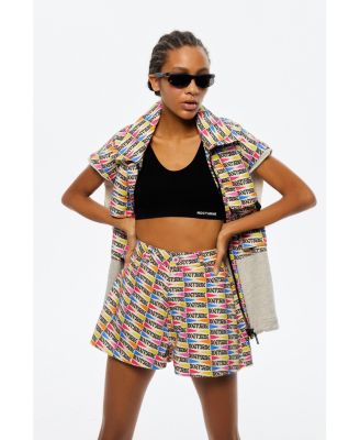 Women's Zipper Detailed Patterned Mini Shorts