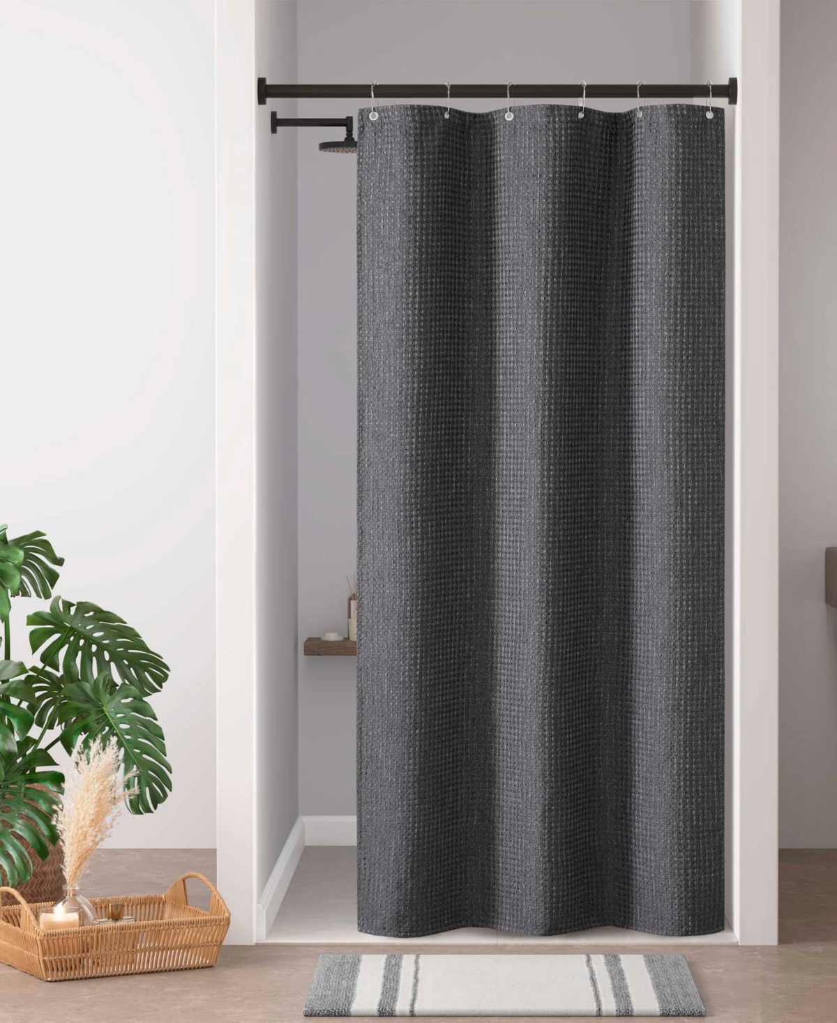 Madison Park Arbor Waffle Shower Curtain, 72" X 72" In Gray
