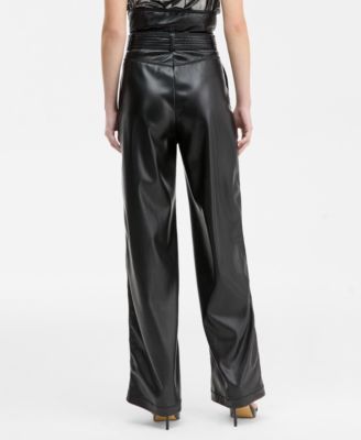 Women's Ultra High-Waist Belted Faux-Leather Pants