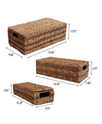 Hand-Woven Hyacinth Storage Baskets with Handles and Lids (Set of 3)