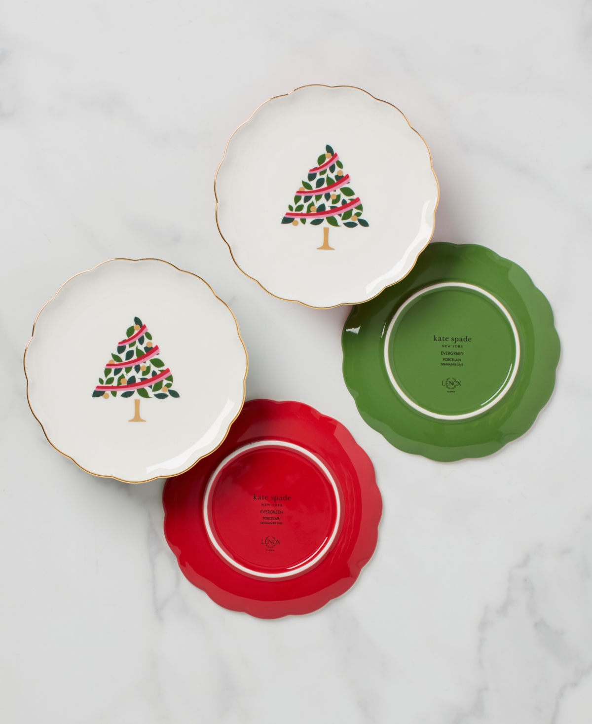 Kate Spade Evergreen Scallop Tidbit Plates, Set Of 4 In Multi