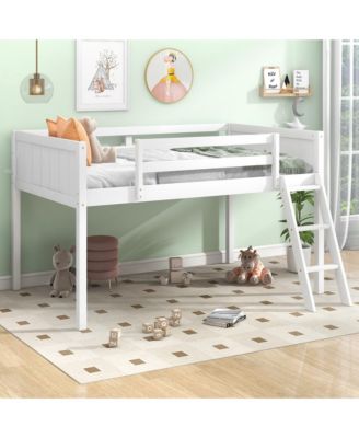 Boyle Living Twin Size Wood Low Loft Bed with Ladder, ladder can be placed on the left or right