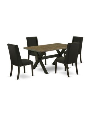5-Piece Dining Set with Rectangular Kitchen Table and 4 Chairs featuring Upholstered Nail Head Seats and Stylish Chair Back