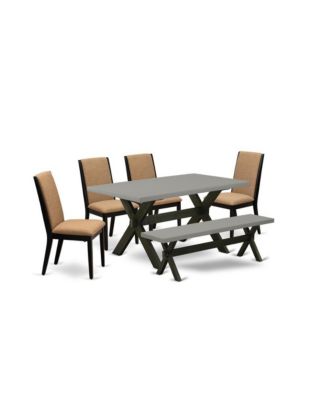 Wood 6-Piece Dining Set with Rectangular Table, Bench, and 4 Chairs