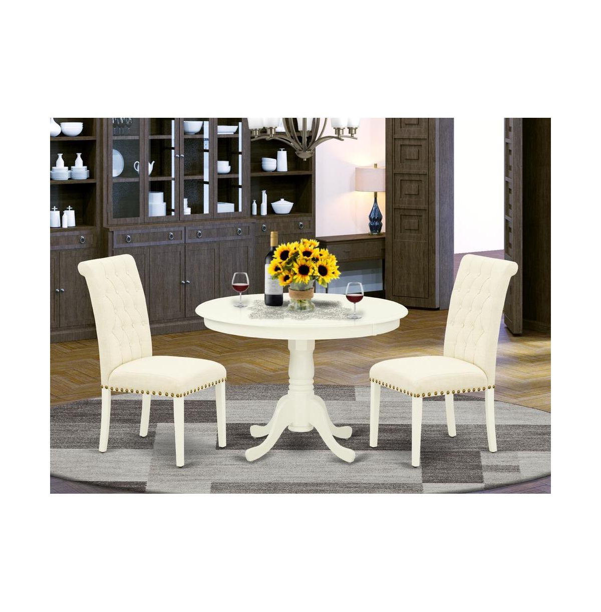 East West Furniture Dining Room Set Linen White