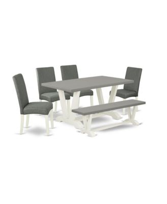 6-Pc Set Modern Table with Bench & Upholstered Parson Chairs with High Back