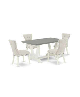 5-Pc. Cement & Linen White Rubberwood Doeskin Linen Button-Tufted Dining Set