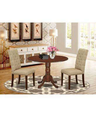 5 Pc Dining Set, Mahogany Finish Table with Dropleaf & 4 Double X-Back Upholstered Chairs