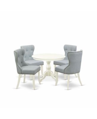 5 Piece Wood Linen Fabric  round Dining Room Table Set