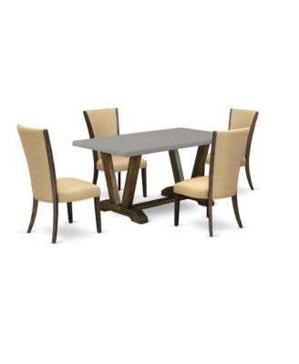 5-Piece Dining Table Set with Dinette Table and 4 Parson Chairs featuring Linen Fabric Seats and Full Back Design