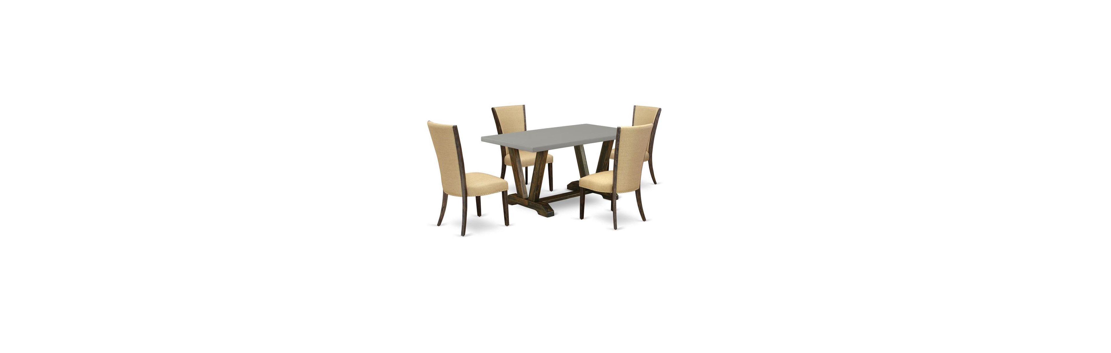 East West Furniture 5Pc Dining Table set Contains a Dinette Table and 4 Parson Dining Chairs with Brown Color Linen Fabric, Medium Size Table with Ful