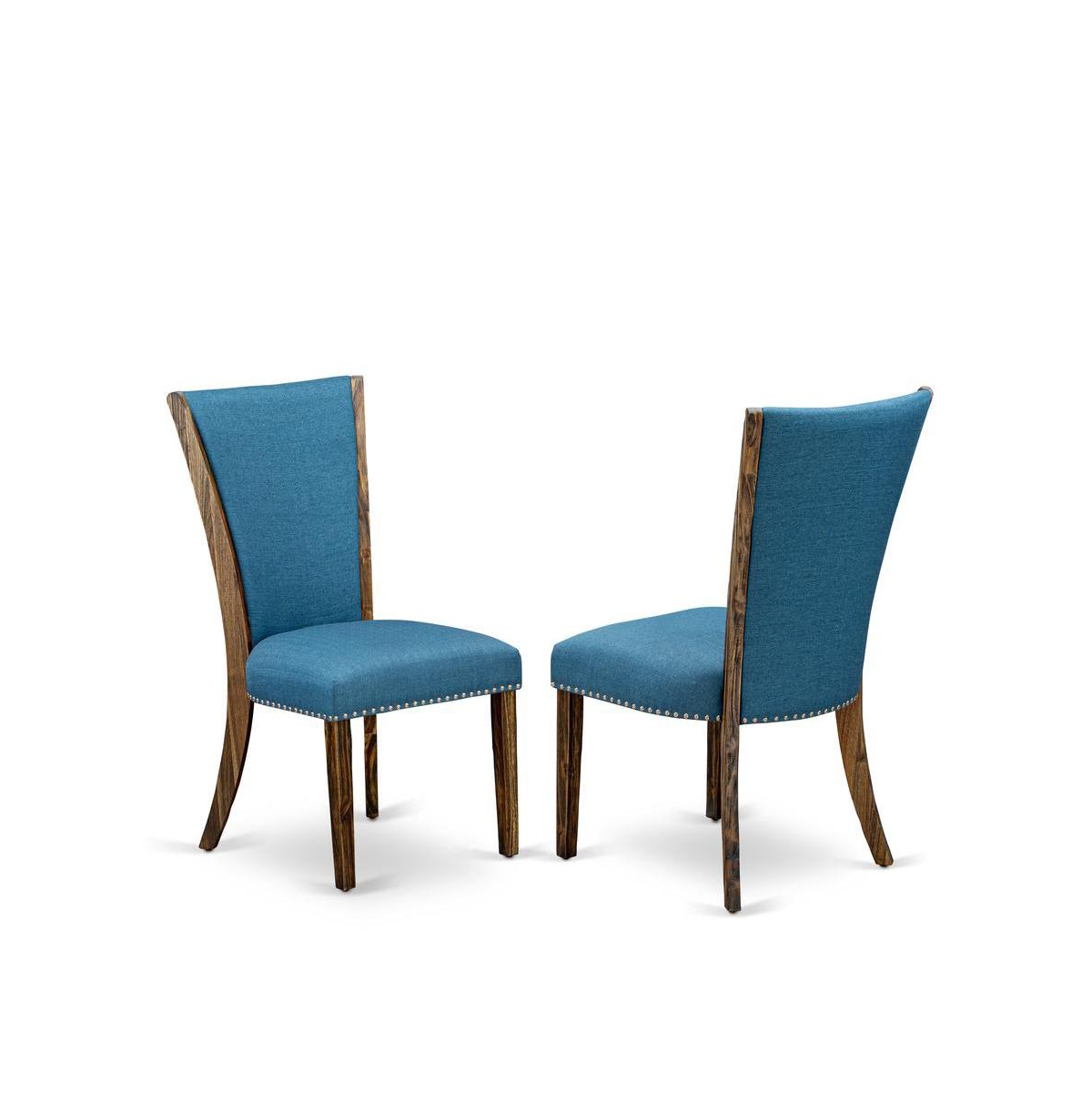 East West Furniture 5Pc Dining Table Set Offers a Dining Table and 4 Parsons Dining Room Chairs with Blue Color Linen Fabric, Distressed Jacobean and