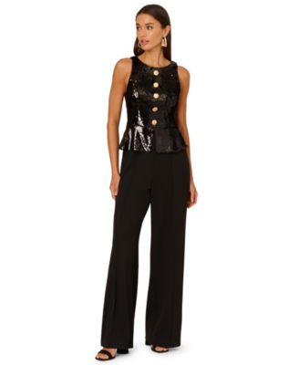 Adrianna - Women's Crew Neck Sequin Bodice Wide-Leg Jumpsuit