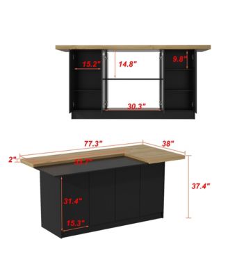 Kitchen island with 8 doors, island storage table with dining table, coffee station and microwave rack for home, dining room