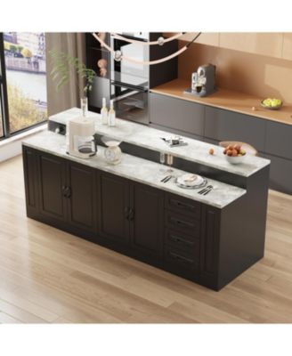 Large Kitchen Island with 4 Drawers, 4 Doors, sockets,dining table, coffee station and microwave rack for dining room