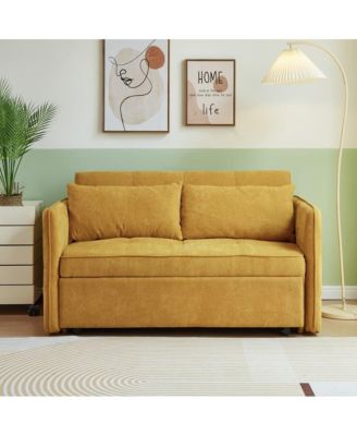 Chenille Sleeper Loveseat, Yellow Pull-Out Sofa Bed with Adjustable Armrests for Small Spaces & Guest Room-Maison Boucle