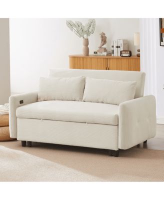 57.48" Pull Out Sleeper Loveseat, Convertible Sofa Bed with USB Ports & Adjustable Backrest for Small Spaces