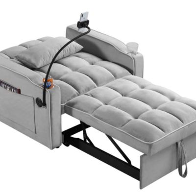 3-in-1 Convertible Sleeper Chair Bed, Pull-Out Single Sofa with Adjustable Backrest, USB & Cup Holder for Small Spaces-Maison Boucle