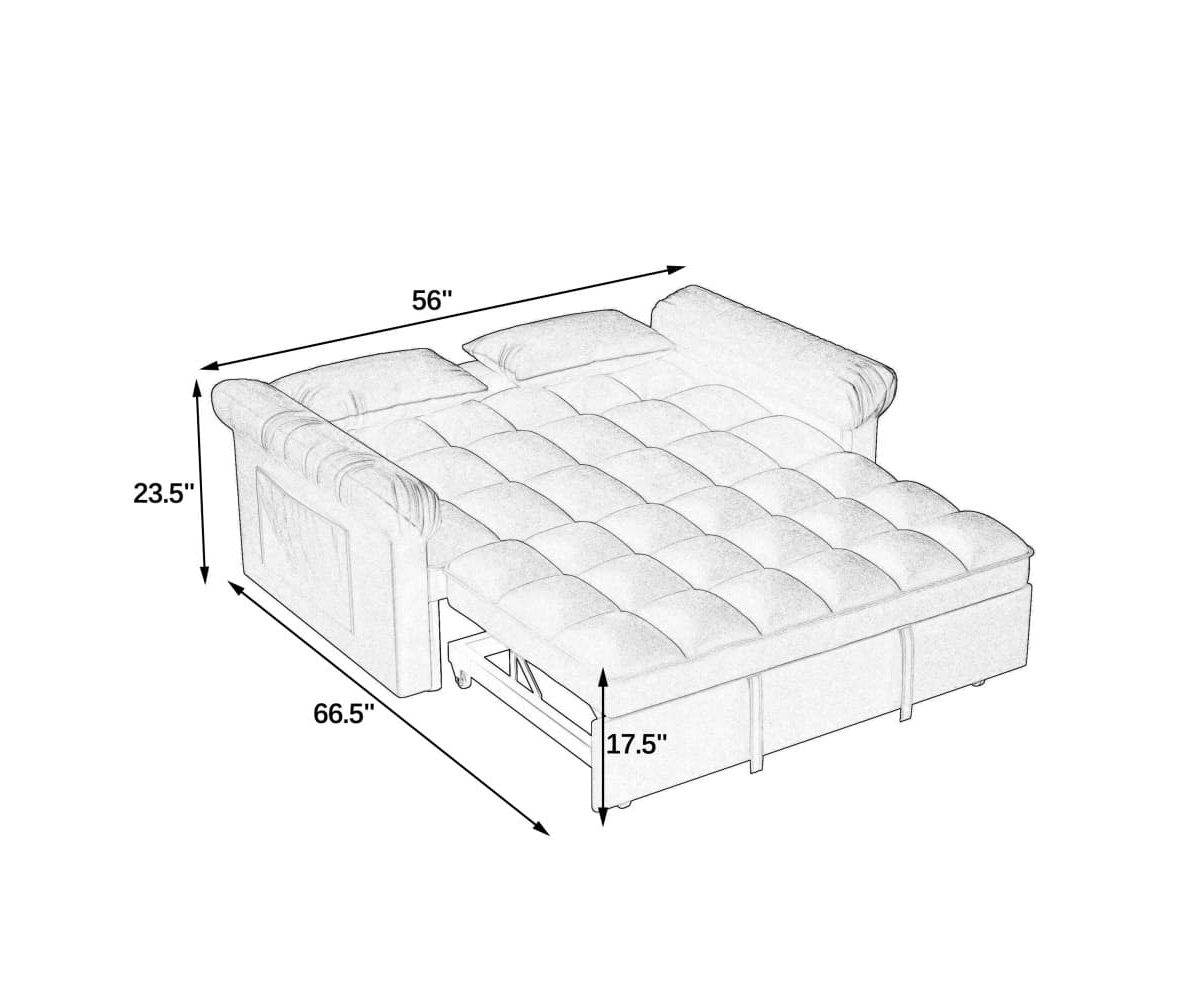 Maison Boucle Pull-Out Sleeper Loveseat Sofa, Compact Convertible Couch Bed with Adjustable Backrest & Side Pocket for Small Spaces-Maison
