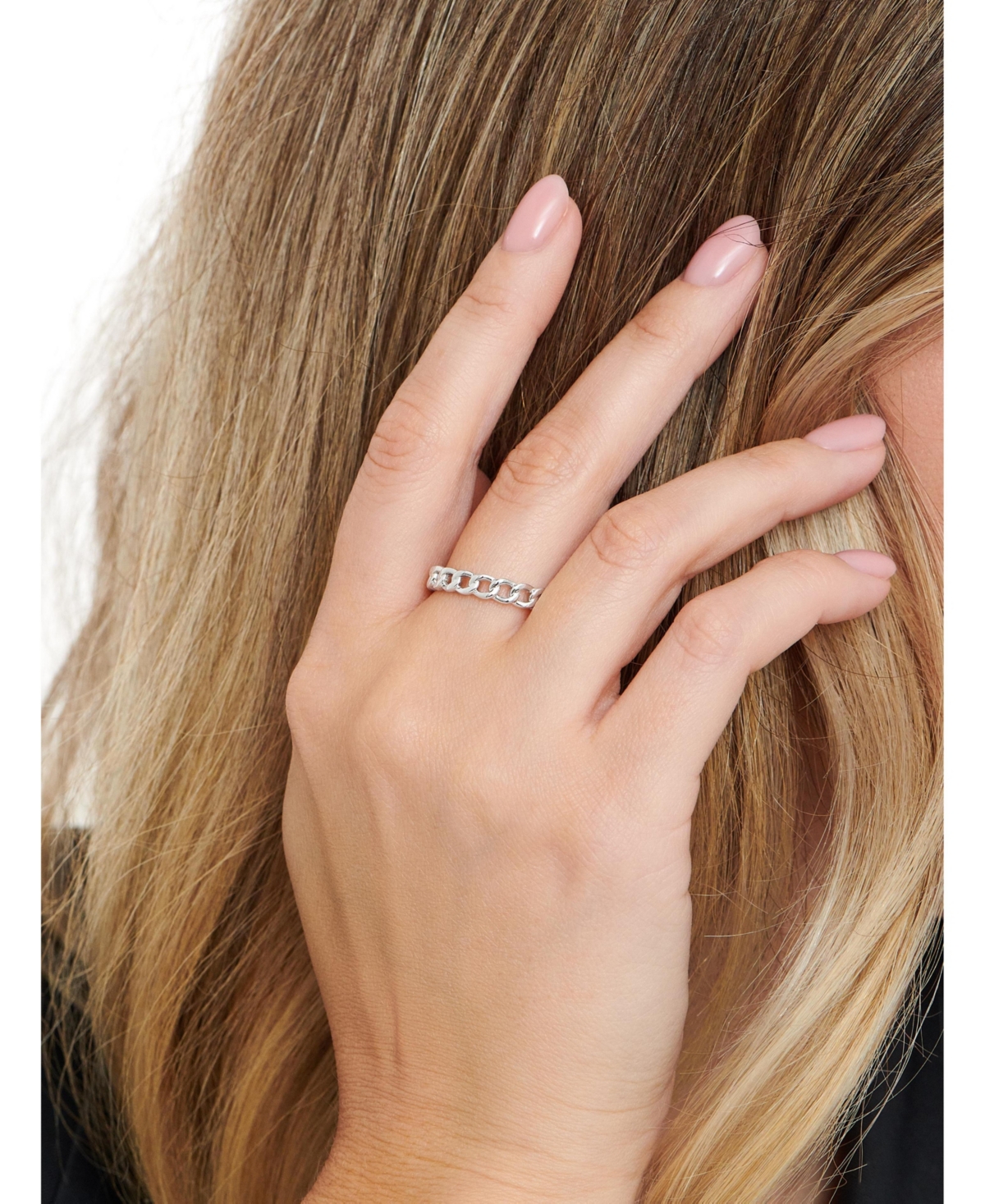 Devata Curb Link Ring in Rhodium Plated Sterling Silver