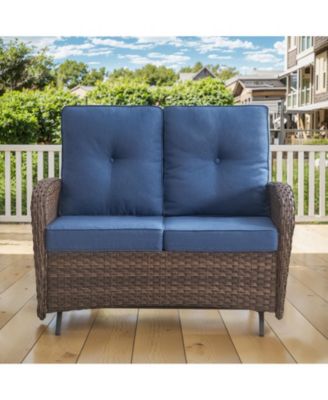 SleekArm 2-Person Wicker Rocking Bench Outdoor Glider Patio Rattan Loveseat with Olefin Cushions
