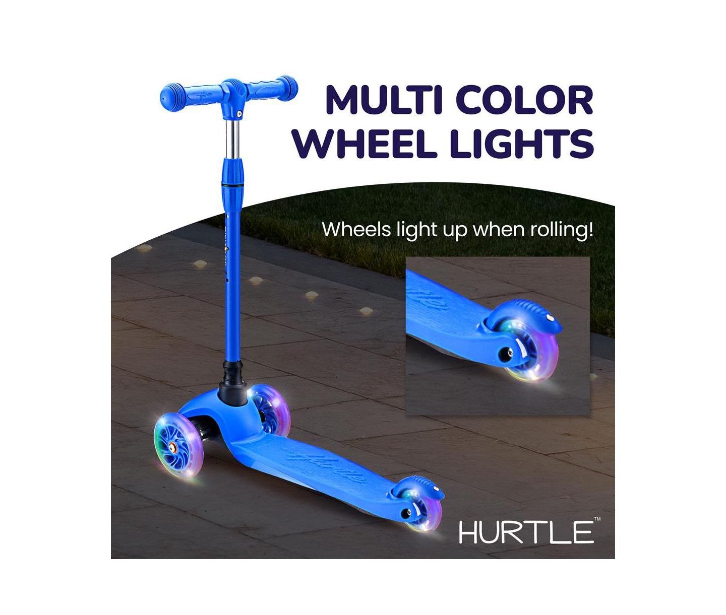 Детская игрушка Hurtle Lightweight 3-Wheel Mini Kickboard Scooter with LED Light Wheels, Ages 2+, цвет: Синий — фото 5