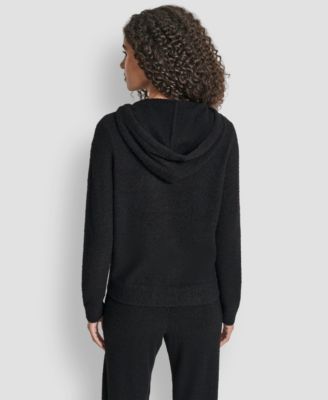 Women's Feather Yarn Hood Tonal Hoodie