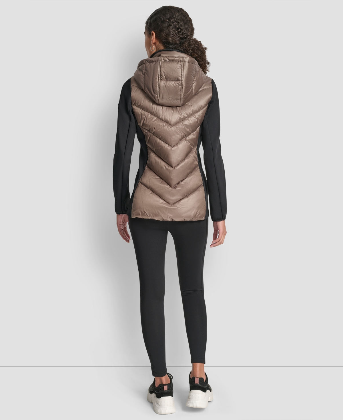 Dkny Women's Chevron Quilt Scuba Mix Collar Jacket In Brown