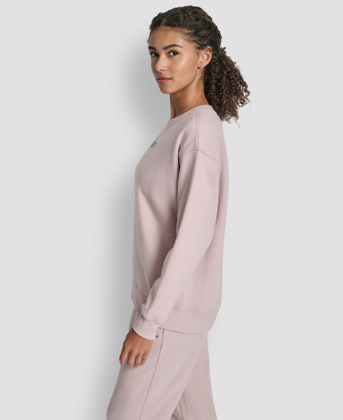 Dkny Women's Rhinestone Logo Long Line Crewneck Sweatshirt