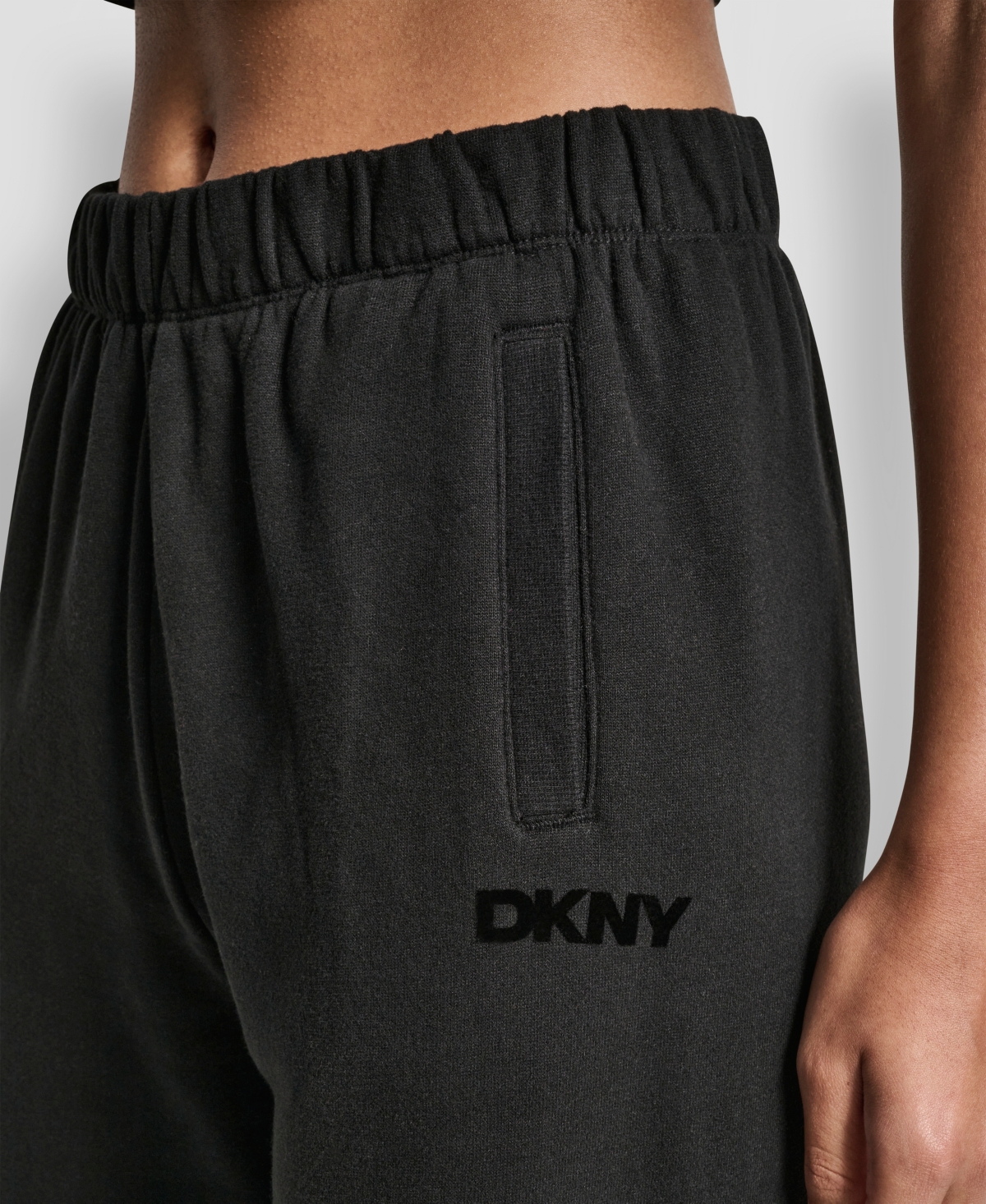 Dkny Women's Flocked Logo Boyfriend Open Leg Pants In Black