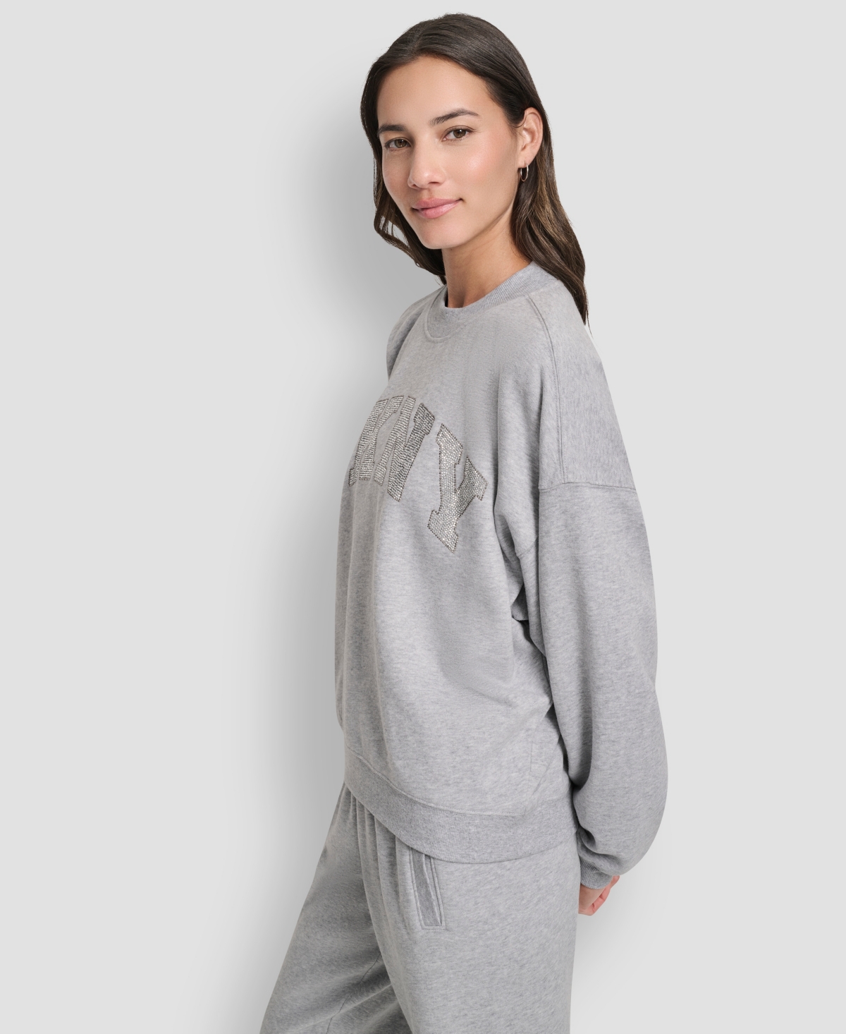 Dkny Women's Exploded Rhinestone Varsity Logo Sweatshirt