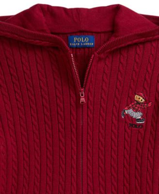 Girls' 7-16 Long-Sleeve Polo Bear Full-Zip Sweater