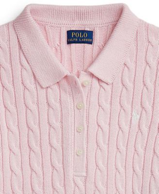 Girls' 7-16 Cable-Knit Cotton Polo Sweater Dress