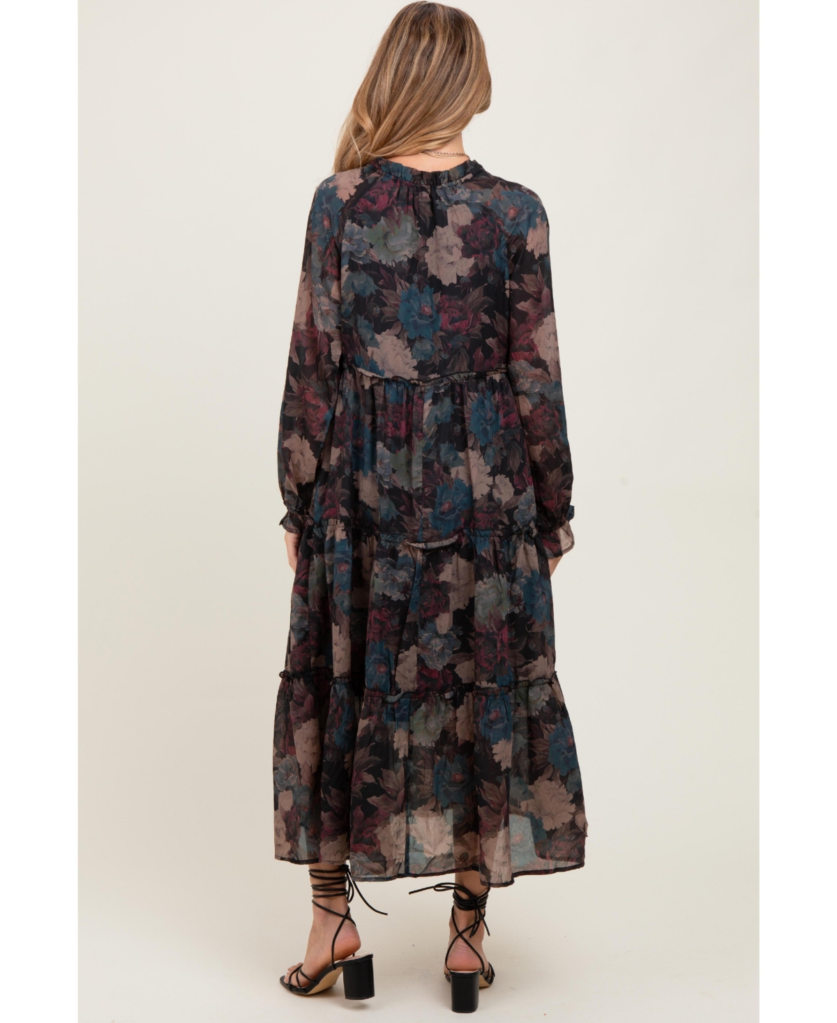 Pinkblush Maternity Floral Chiffon Ruffle Tiered Midi Dress