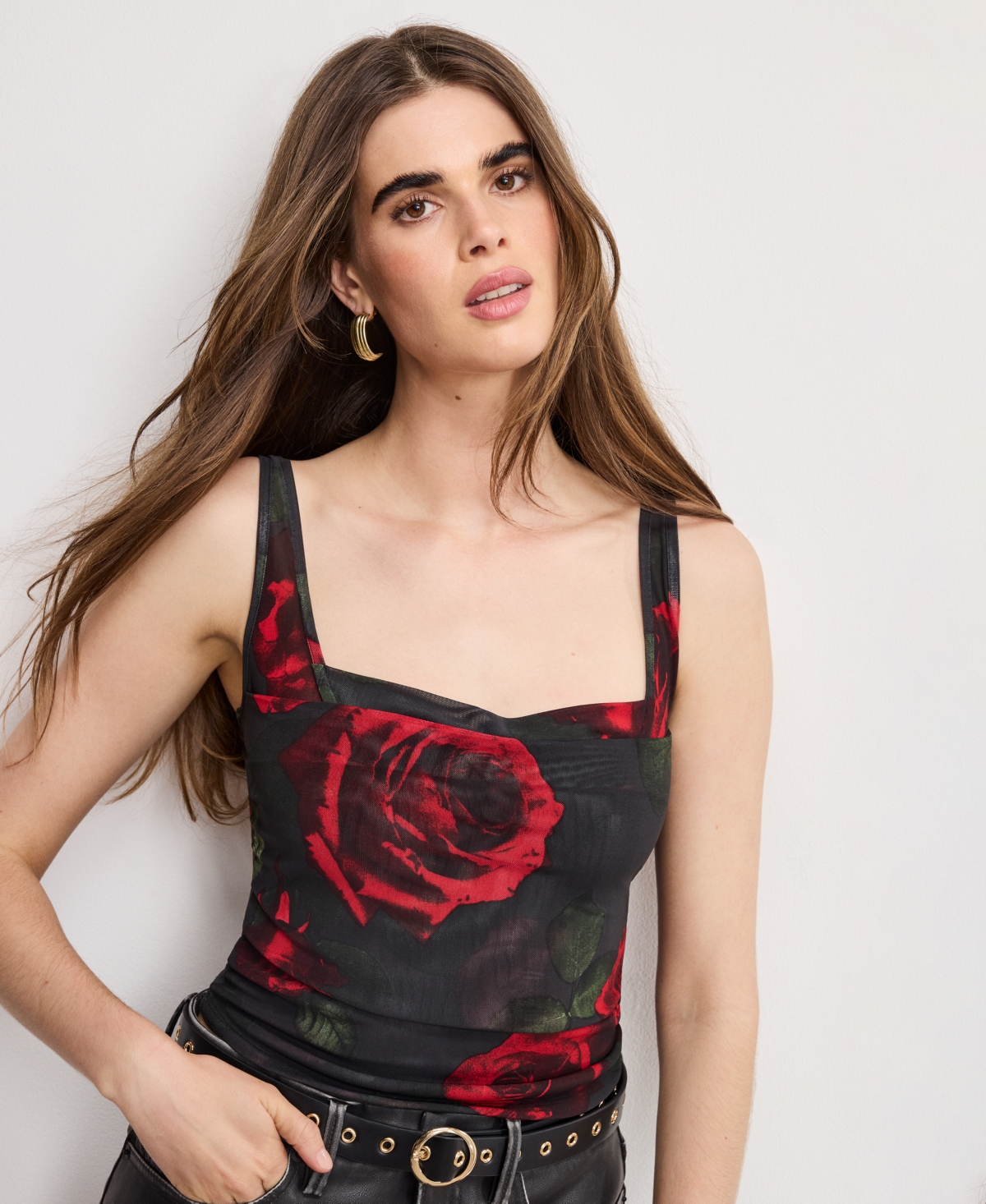 Good American Print Mesh Bustier Top In Black